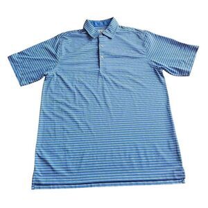 Donald Ross mens Sz M blue white striped golf polo shirt logo print